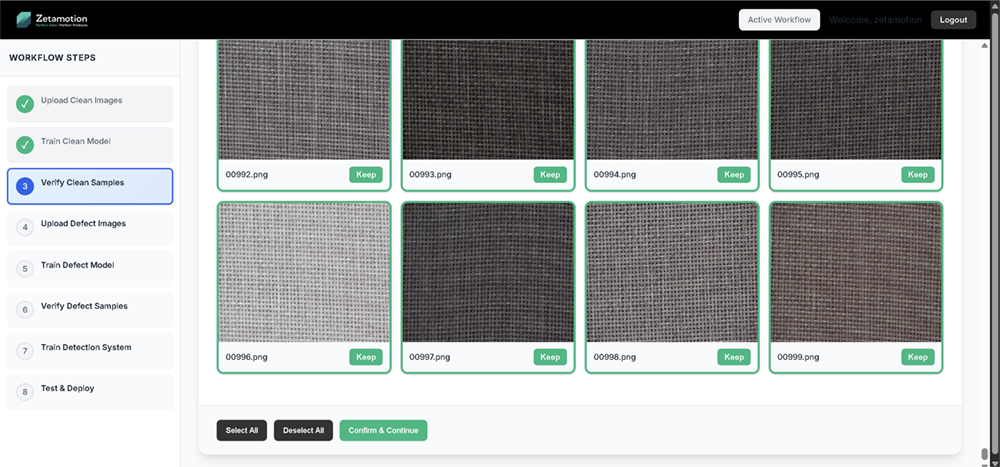 Verify clean image synthetic data demo screenshot ZELIA