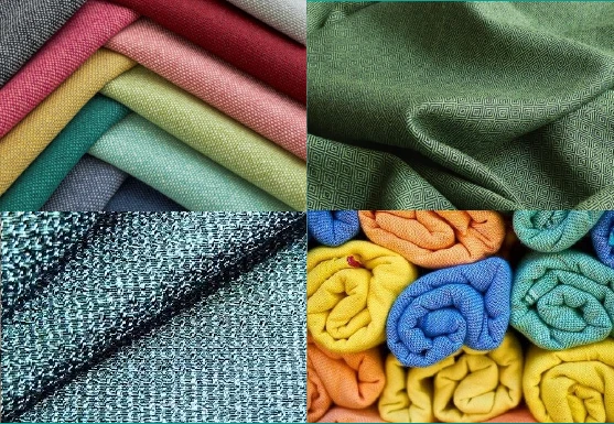 Textilecoverswatchgrid Collage of woven textile swatches, patterned fabric, dark textured cloth, and rolled towels for fabric inspection context.